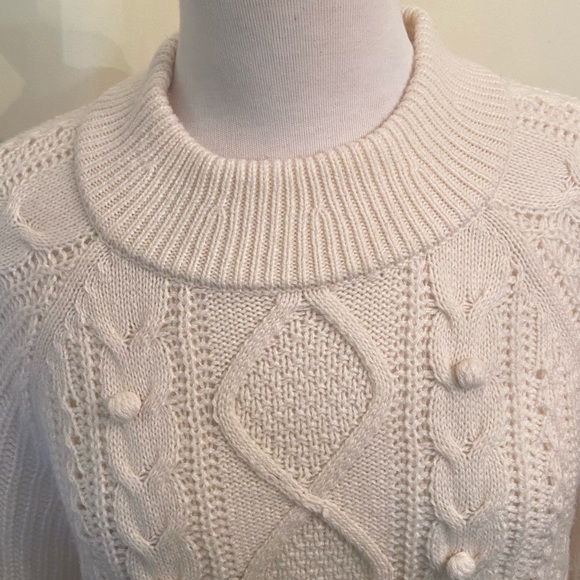 J Crew Sweater  Azra Natural Pom Pom Size L Crew Neck Lamb Wool - Picture 3 of 10